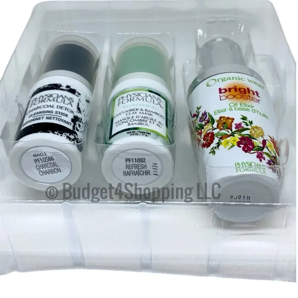 Physicians Formula Charcoal Detox Gift Set 3PC Clay Mask Oil Elixir Organic Wear